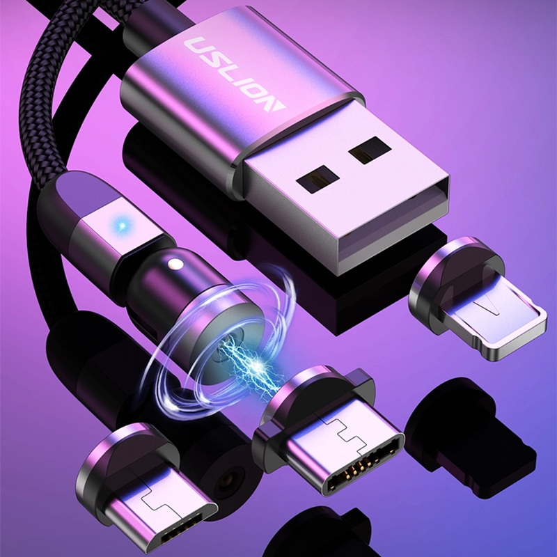 2 ° gen 540 rotazione micro USB tipo C Cavo di ricarica magnetica innylon intrecciata intrecciata in fretta ricarica rapida cavo USB
